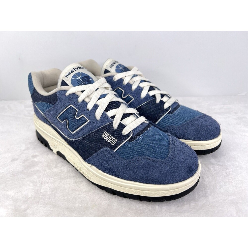 New Balance 550 Navy Blue Denim Heron Angora Suede Sneakers Mens 8 /Womens 9.5 B - Picture 4 of 10
